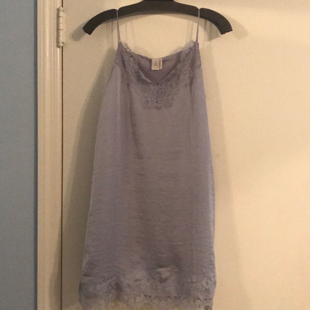 Lilac, lace trimmed silky dress